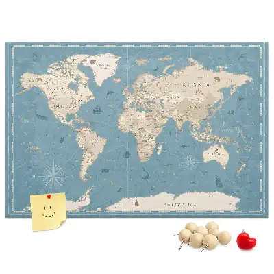 Nástěnka korková Mapa světa ve vintage stylu