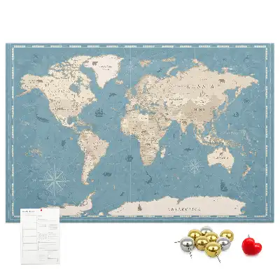 Nástěnka korková Mapa světa ve vintage stylu