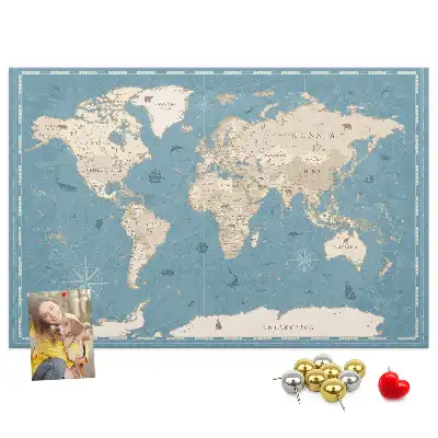 Nástěnka korková Mapa světa ve vintage stylu