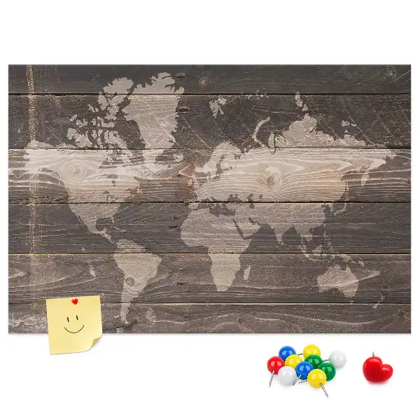 Nástěnka korková Mapa světa na dřevě