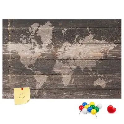 Korková nástěnka mapa světa na dřevě