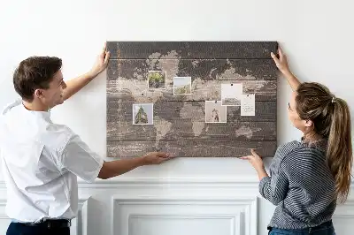 Nástěnka korková Mapa světa na dřevě