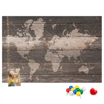 Nástěnka korková Mapa světa na dřevě