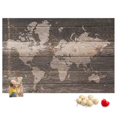 Nástěnka korková Mapa světa na dřevě