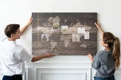 Nástěnka korková Mapa světa na dřevě