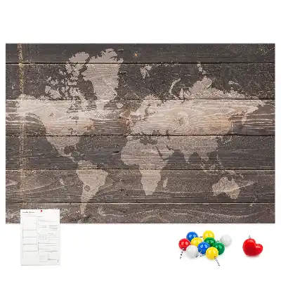 Nástěnka korková Mapa světa na dřevě