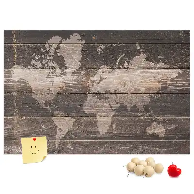 Nástěnka korková Mapa světa na dřevě