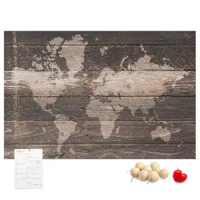 Nástěnka korková Mapa světa na dřevě