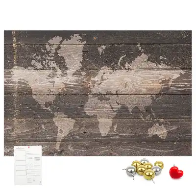 Nástěnka korková Mapa světa na dřevě