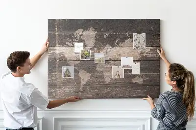 Nástěnka korková Mapa světa na dřevě
