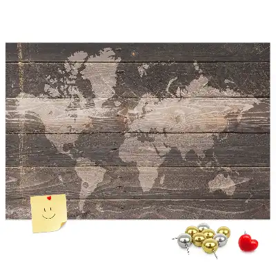 Nástěnka korková Mapa světa na dřevě