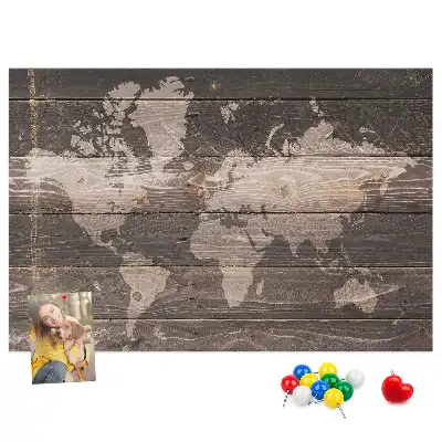 Nástěnka korková Mapa světa na dřevě