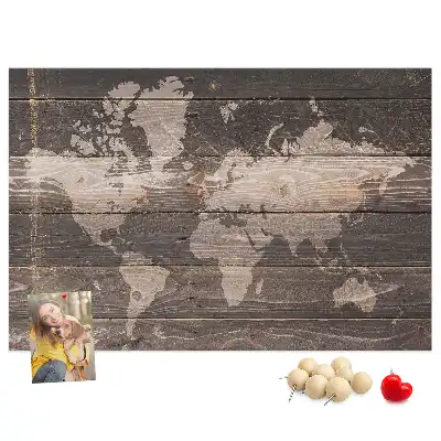 Nástěnka korková Mapa světa na dřevě