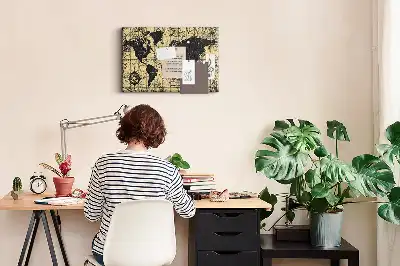 Nástěnka korková Mapa světa ve vintage stylu