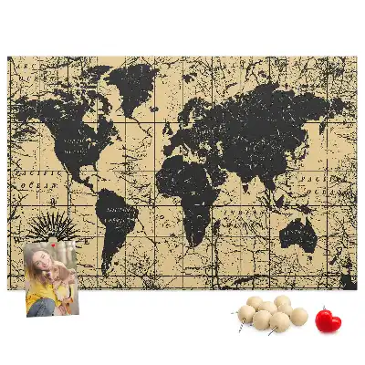 Nástěnka korková Mapa světa ve vintage stylu