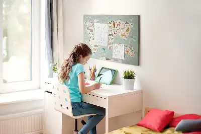Nástěnka korková Mapa světa se zvířaty
