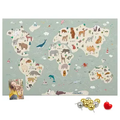 Nástěnka korková Mapa světa se zvířaty
