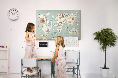 Nástěnka korková Mapa světa se zvířaty