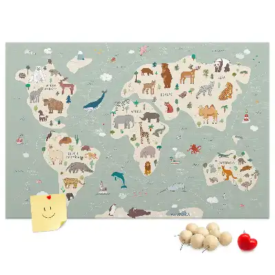 Nástěnka korková Mapa světa se zvířaty
