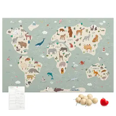 Nástěnka korková Mapa světa se zvířaty