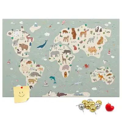 Nástěnka korková Mapa světa se zvířaty