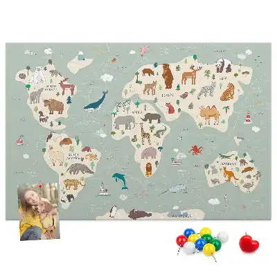 Nástěnka korková Mapa světa se zvířaty