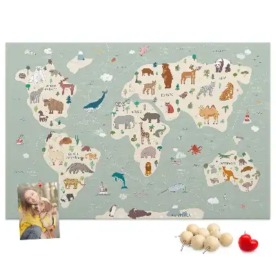 Nástěnka korková Mapa světa se zvířaty