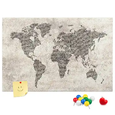 Nástěnka korková Mapa světa z novin