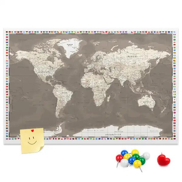 Nástěnka do dětského pokoje Hnědá mapa světa