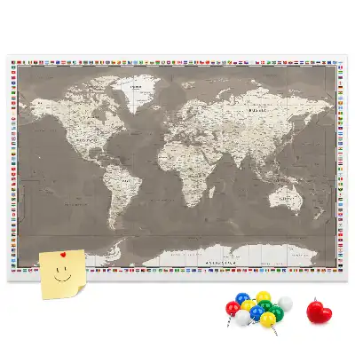 Nástěnka do dětského pokoje Hnědá mapa světa