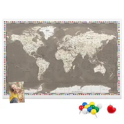 Nástěnka do dětského pokoje Hnědá mapa světa