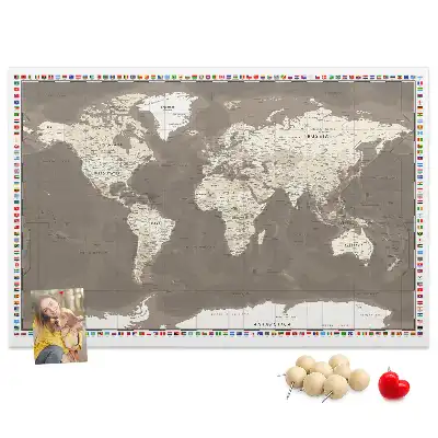 Nástěnka do dětského pokoje Hnědá mapa světa