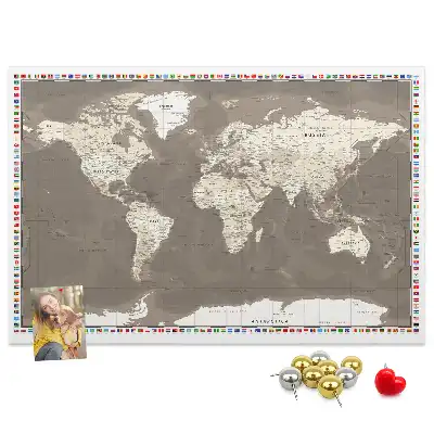 Nástěnka do dětského pokoje Hnědá mapa světa