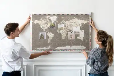 Nástěnka do dětského pokoje Hnědá mapa světa