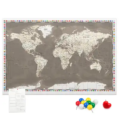 Nástěnka do dětského pokoje Hnědá mapa světa