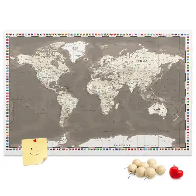 Nástěnka do dětského pokoje Hnědá mapa světa