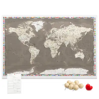 Nástěnka do dětského pokoje Hnědá mapa světa