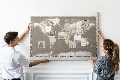 Nástěnka do dětského pokoje Hnědá mapa světa