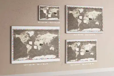 Nástěnka do dětského pokoje Hnědá mapa světa