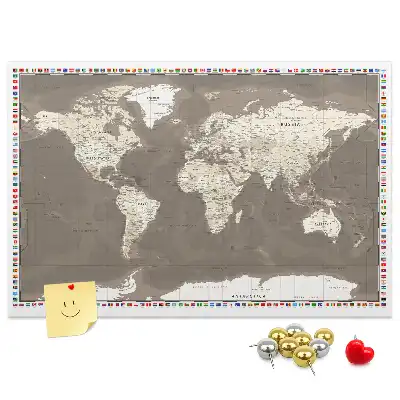 Nástěnka do dětského pokoje Hnědá mapa světa