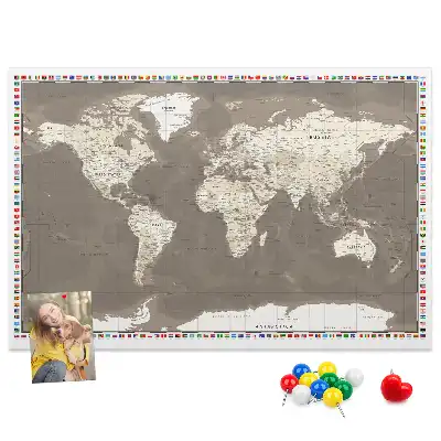 Nástěnka do dětského pokoje Hnědá mapa světa