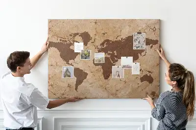 Nástěnka korková Mapa světa ve vintage stylu