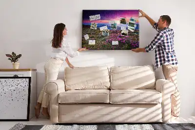 Korková nástěnka Východ slunce s květinami