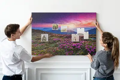 Korková nástěnka Východ slunce s květinami