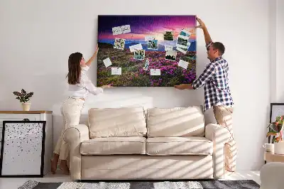 Korková nástěnka Východ slunce s květinami