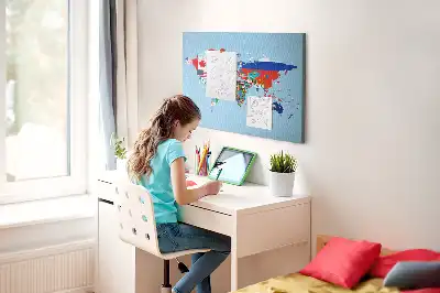 Korková nástěnka Mapa světa s vlajkami