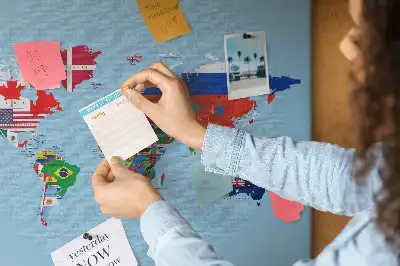 Korková nástěnka Mapa světa s vlajkami