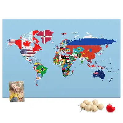 Korková nástěnka Mapa světa s vlajkami