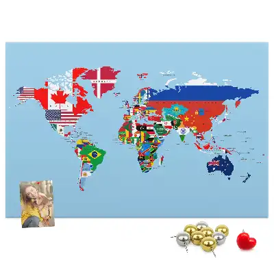 Korková nástěnka Mapa světa s vlajkami