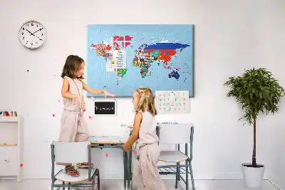 Korková nástěnka Mapa světa s vlajkami